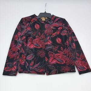 VTG Notations Floral Blazer Formal Cami Attached Petite Small Glitter Red Black